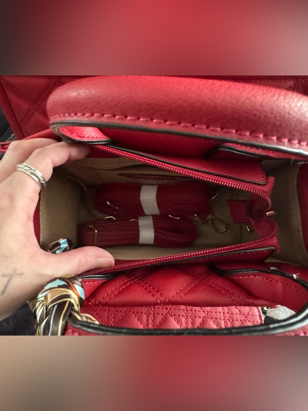 Red Quilted Leather Top-Handle Bag Inspired - Picture 5 of 5